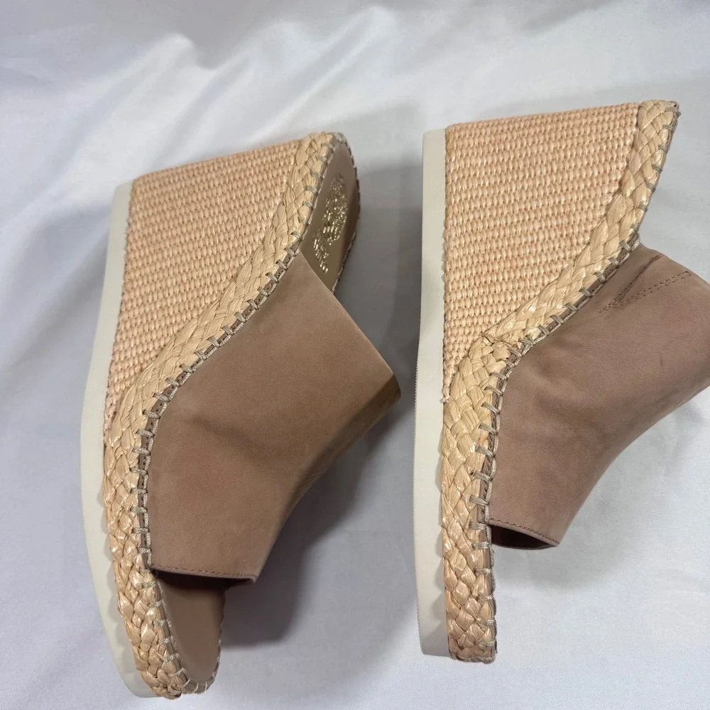 New Vince Camuto Brissia Tortilla Nubuck Espadrille Platform Wedge Mule Size 11M